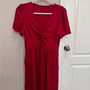 Acelitt Womens Casual Summer Twist Front V Neck Short Sleeve Dress (Large)